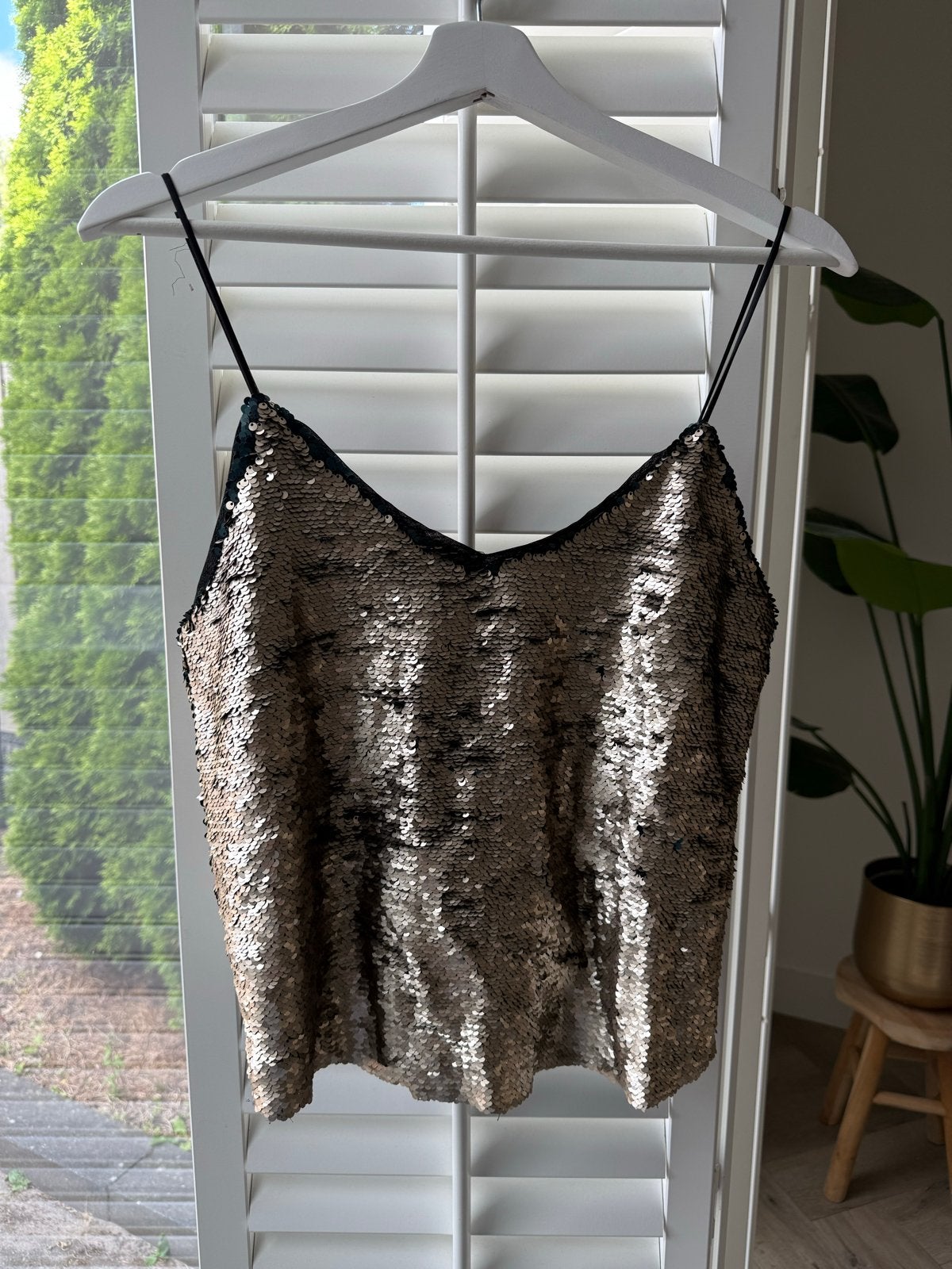 Stradivarius glitter top maat S, Kleding | Dames, Tops, Ophalen of Verzenden, Zo goed als nieuw, Goud, Maat 36 (S)