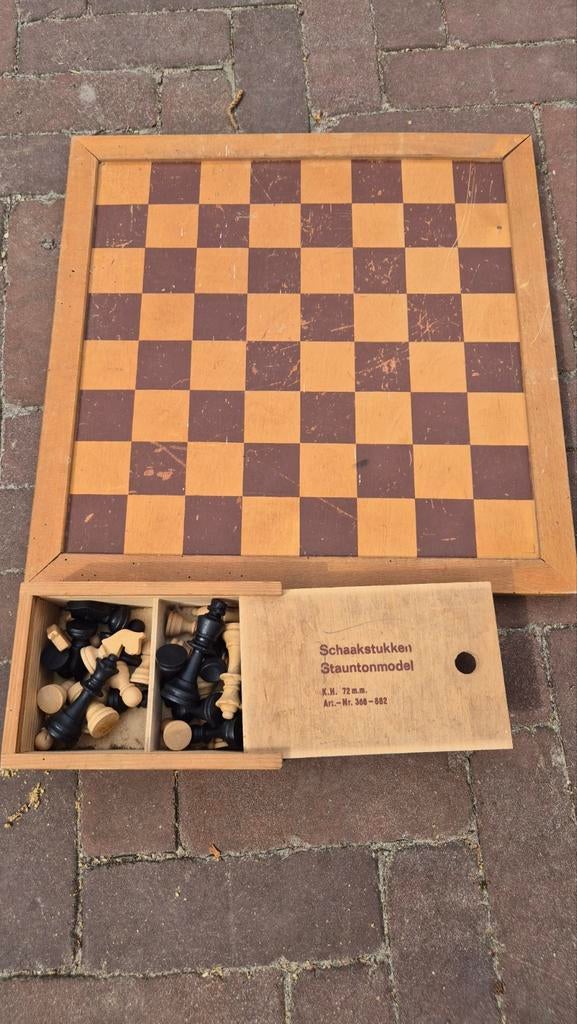 Vintage Schaakspel met Staunton Stukken, Ophalen of Verzenden, Gebruikt, Schaken