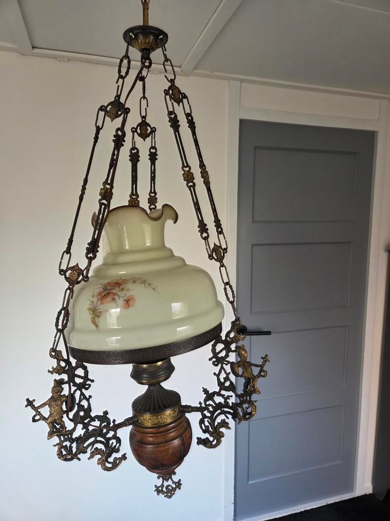 Antieke hanglamp met ridders en draken, Antiek en Kunst, Ophalen of Verzenden