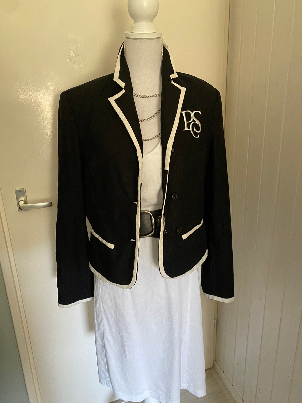 Zwart linnen blazer van  Pulss maat 42, Verzenden, Zo goed als nieuw, Maat 42/44 (L), Zwart