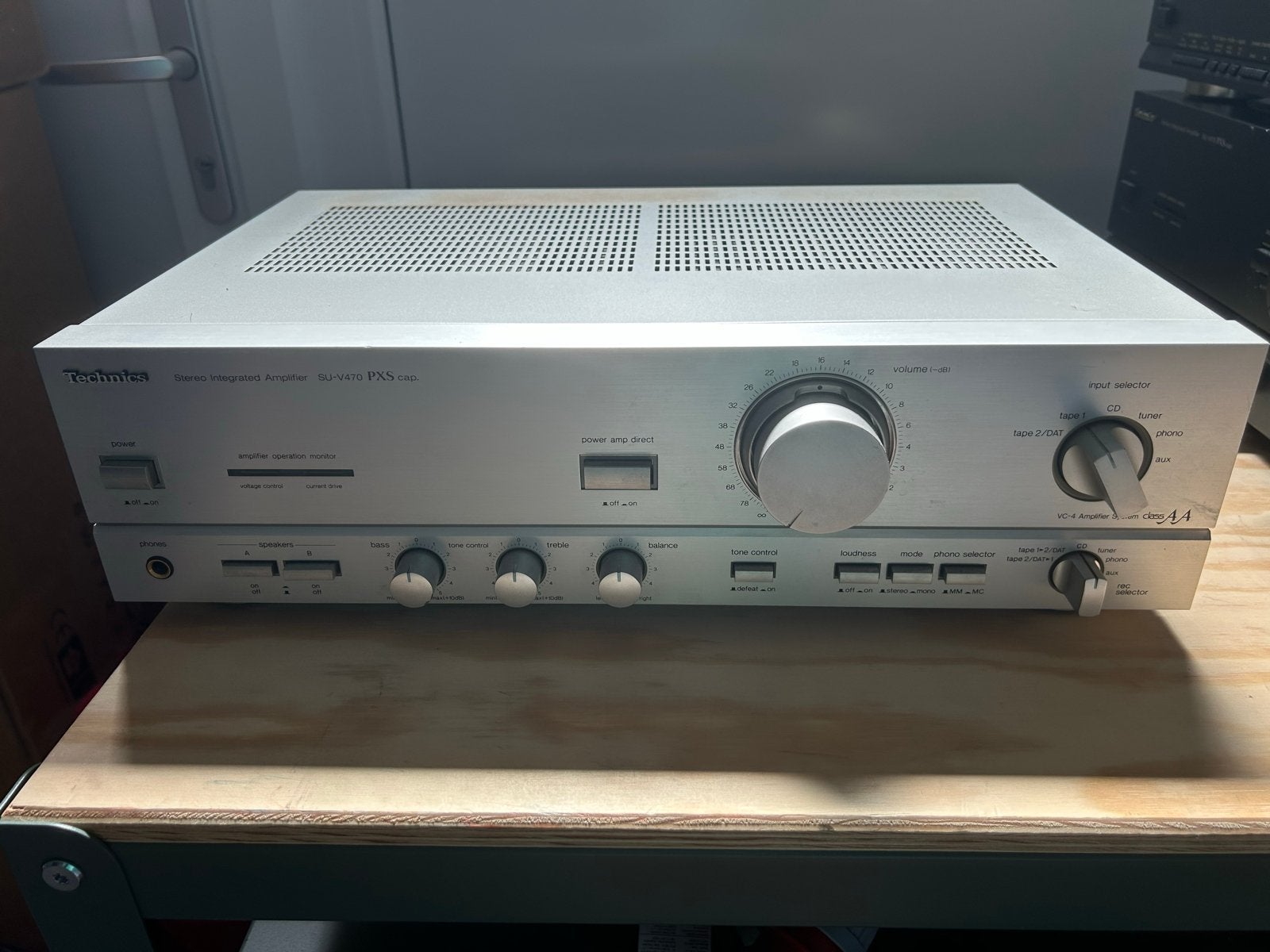 Technics SU-V470 Stereo Geïntegreerde Versterker PXS cap., Gebruikt, 60 tot 120 watt, Stereo, Ophalen
