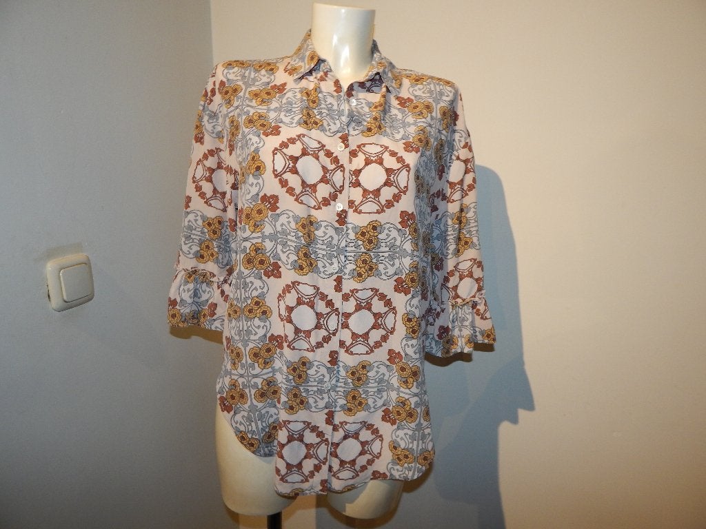 Sandro mooie zijde blouse in print mooie kleuren mt 3/40, Maat 38/40 (M), Overige kleuren, Verzenden, Sandro