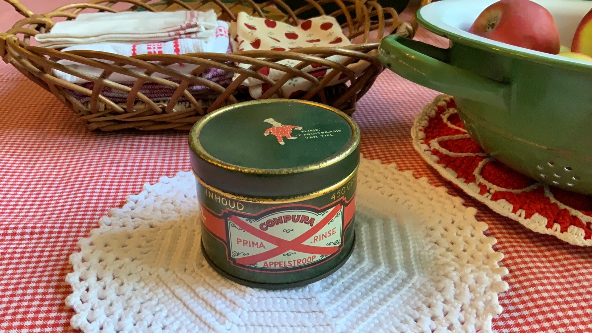 Oud blikje Conpura prima rinse appelstroop De Betuwe/Flipje, Ophalen of Verzenden, Gebruikt, Overige, Overige merken