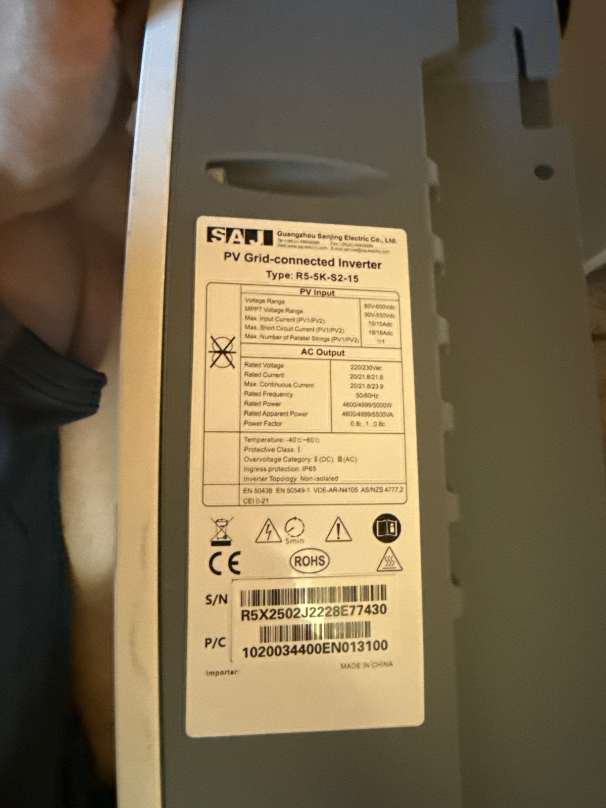 SAJ R5-5K-S2-15 PV Grid-connected Omvormer, Ophalen of Verzenden, Gebruikt, Overige typen