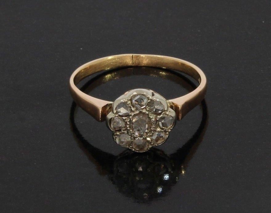 Diamanten 14k gouden entourage rozet ring dames klassiek, Verzenden, Goud, Ring, Met edelsteen