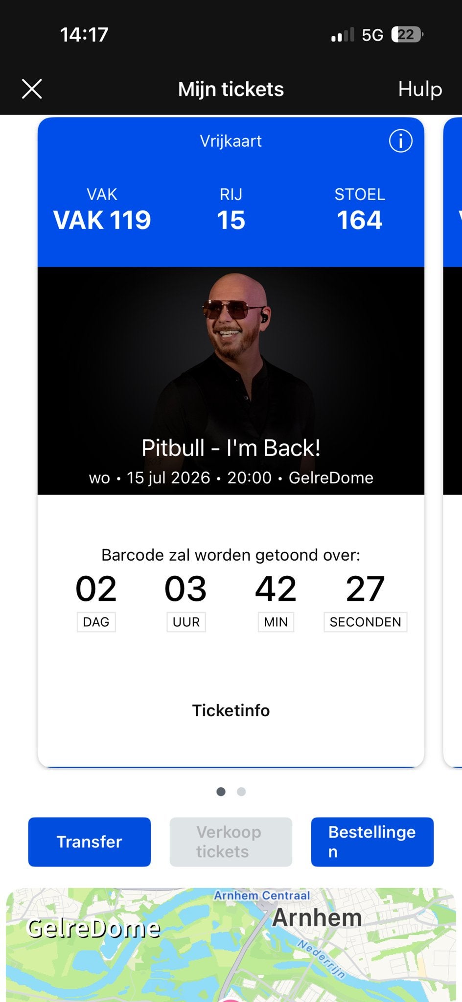2 pitbull tickets in de Gelredome rij 15. 70 euro per ticket, Tickets en Kaartjes, Concerten | Pop, Twee personen, Juni