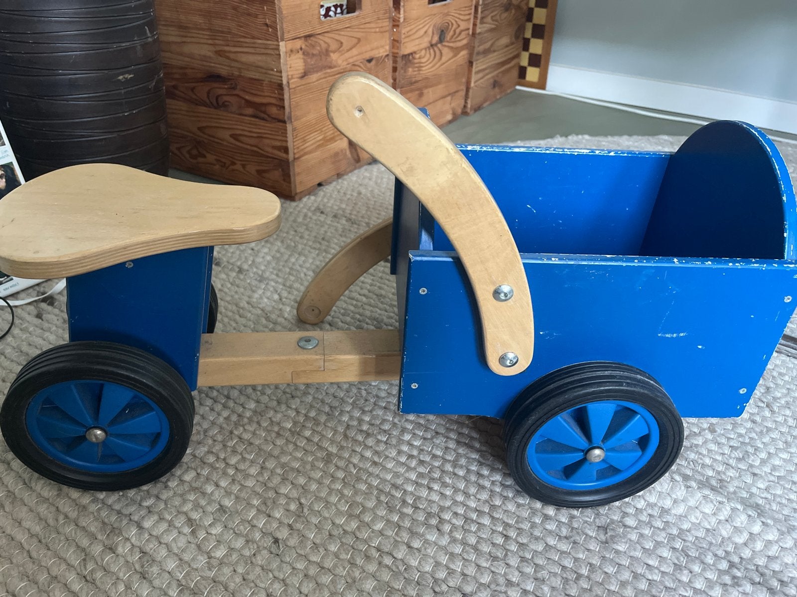 Blauwe houten loopfiets/loopauto voor kinderen, Ophalen, Gebruikt, Loopfiets