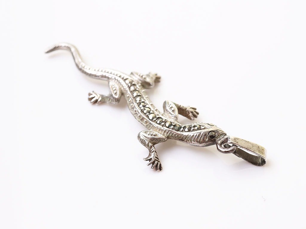925 Zilveren Salamander Hanger met Markasiet | Vintage Bedel, Ophalen of Verzenden, Zo goed als nieuw, Zilver, Overige merken