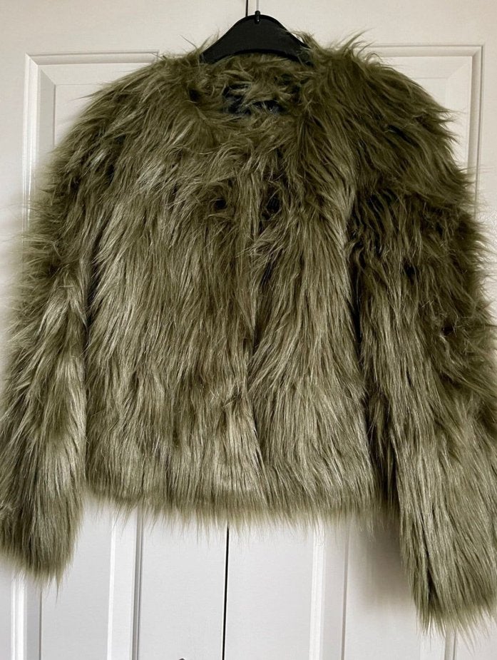 Exclusief • PREMIÈRE FRACOMINA • Faux Fur groene jas - S, Ophalen of Verzenden, Zo goed als nieuw, Maat 36 (S), Groen