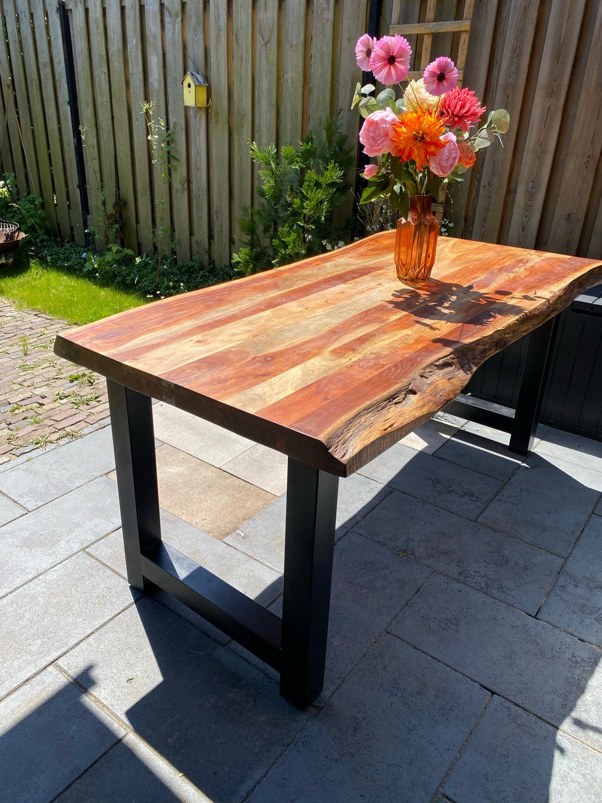 Acacia houten eettafel - Goede conditie, zware kwaliteit, Ophalen, 50 tot 100 cm, Zo goed als nieuw, 150 tot 200 cm