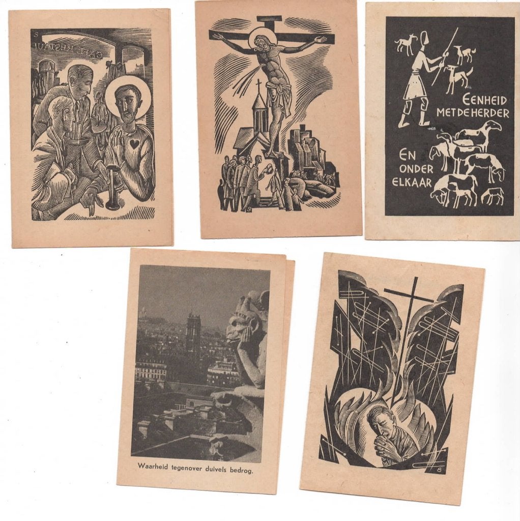 Apostolaat des Gebeds 5 oude Prentjes jaren 1958-1960, Ophalen of Verzenden, Gebruikt, Kaart of Prent, Christendom | Katholiek