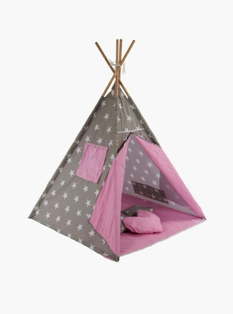 Tipi speeltent grijs met sterren en roze binnenkant, Ophalen