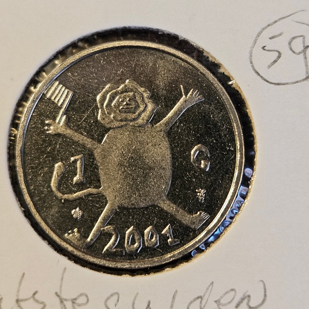 59 ƒ1,00 Nederland; Laatste gulden	2001 UNC, Ophalen of Verzenden, Koningin Beatrix, 1 gulden, Losse munt