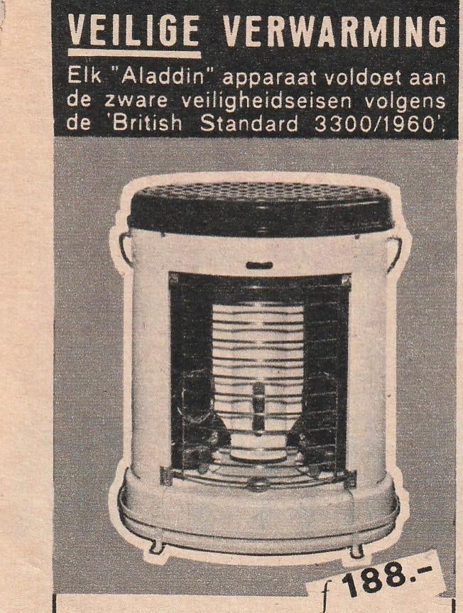 Retro reclame 1964 Aladdin petroleum kachel alom bekend, Verzenden, Overige typen