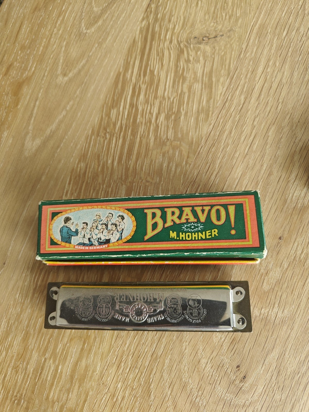 Vintage M. Hohner Bravo! Mondharmonica met doosje, Ophalen of Verzenden