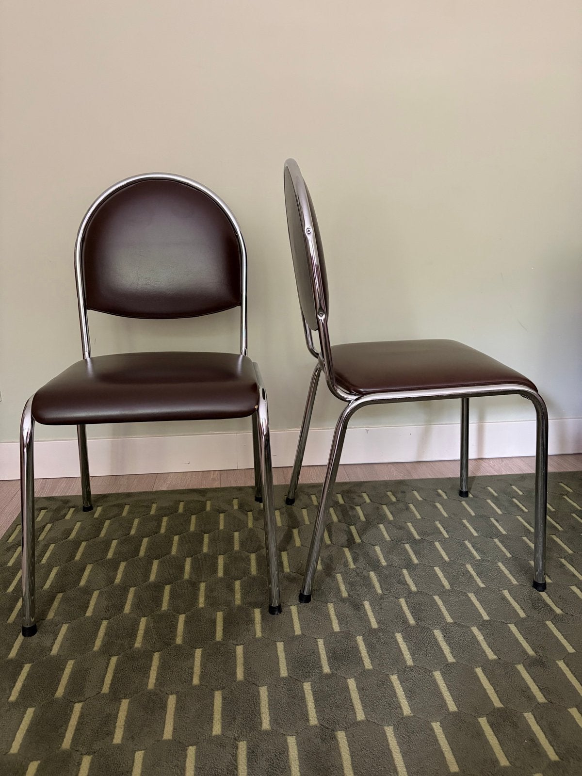 Vintage buisframe stoelen chroom (set 2) – bruin skai leer, Ophalen, Gebruikt, Twee, Bruin