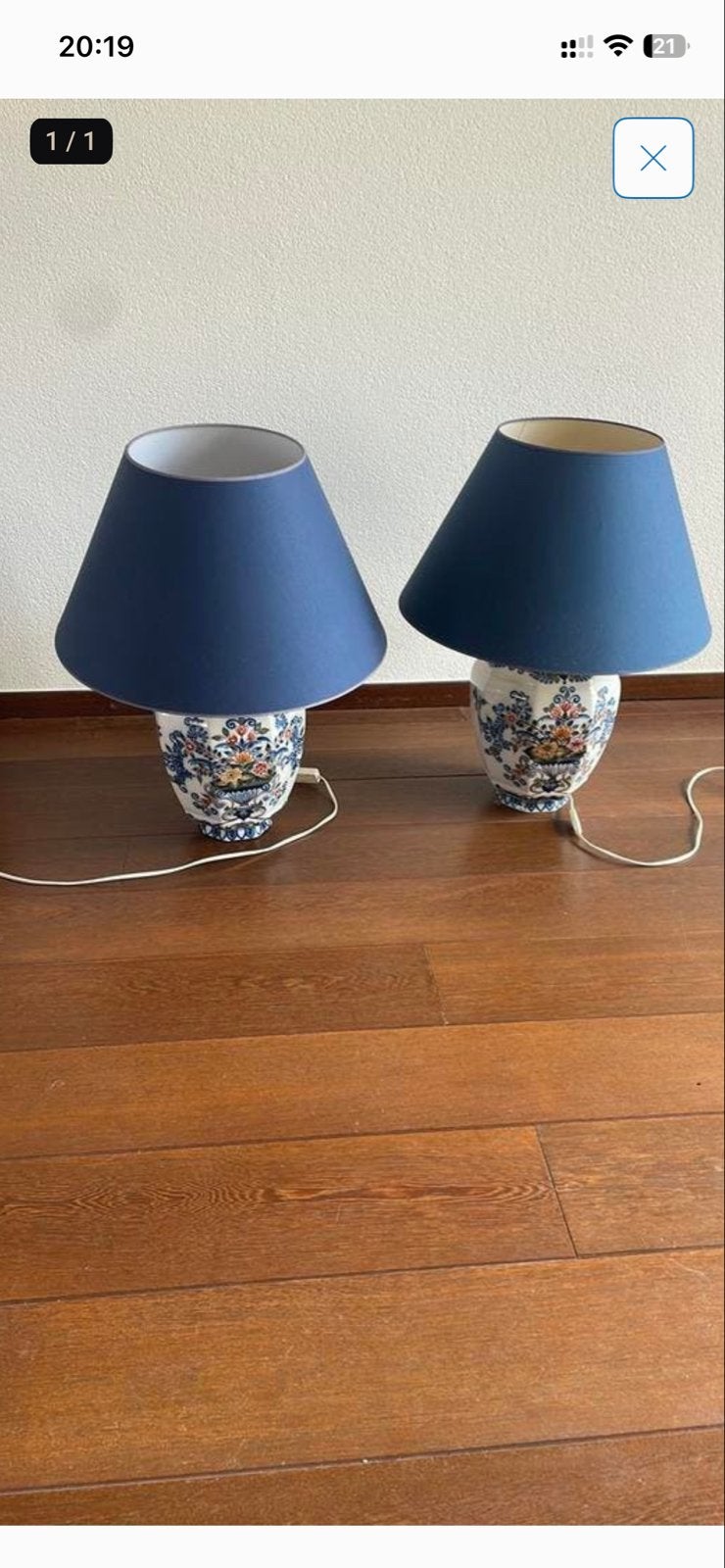 Set van 2 Delfts Blauw stijl tafellampen met blauwe kap, Huis en Inrichting, Ophalen of Verzenden, Gebruikt, Meerkleurig, Klassiek