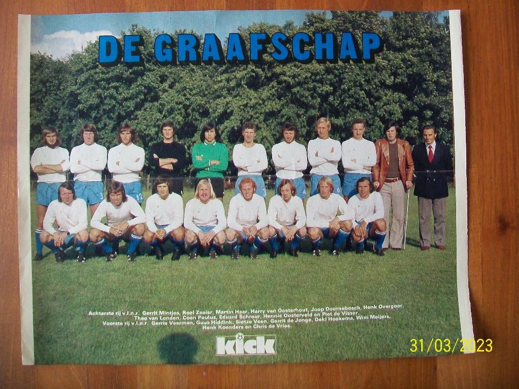 Kick poster De Graafschap 1973-1974, Verzenden, Zo goed als nieuw, Overige binnenlandse clubs, Poster, Plaatje of Sticker