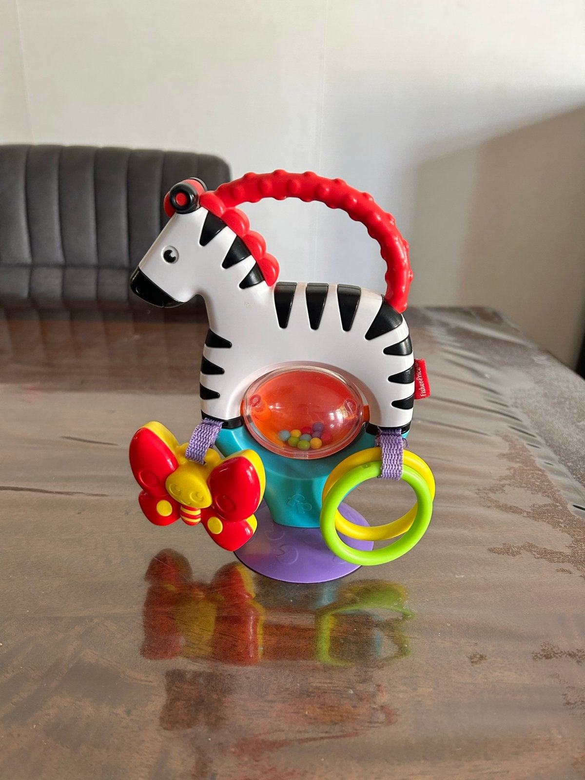 Fisher-Price Zebra Rammelaar met Bijtring en Vlinder, Ophalen of Verzenden, Gebruikt, Rammelaar, Met geluid