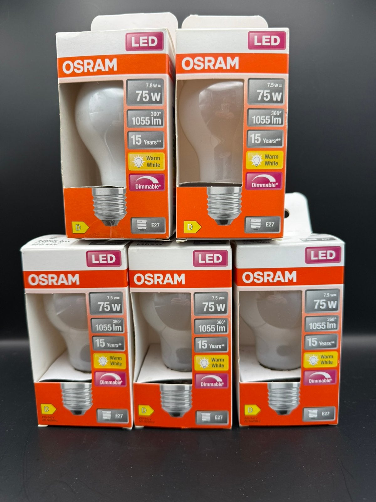 5x Osram LED-lamp E27 7,5W (75W) Warm Wit & Dimbaar, Led-lamp, Osram, Dimbaar, Nieuw