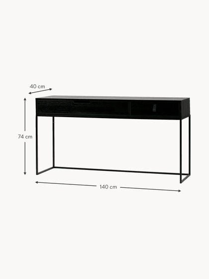 Glanzend Zwart Sidetable met 2 Laden en Eikenhouten Corpus, Huis en Inrichting, Tafels | Sidetables, Ophalen, 100 tot 150 cm, Eikenhout