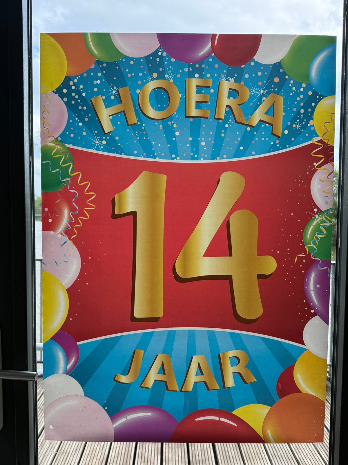 Verjaardag deurposter 14 jaar afm 84 x 59 cm in nieuwstaat, Ophalen of Verzenden, Zo goed als nieuw, Versiering, Verjaardag