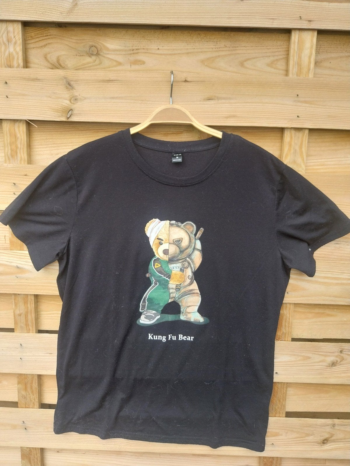 Zwart T-shirt met 'Kung Fu Bear' print - Maat M, SHEIN, Maat 48/50 (M), Zwart, Ophalen of Verzenden