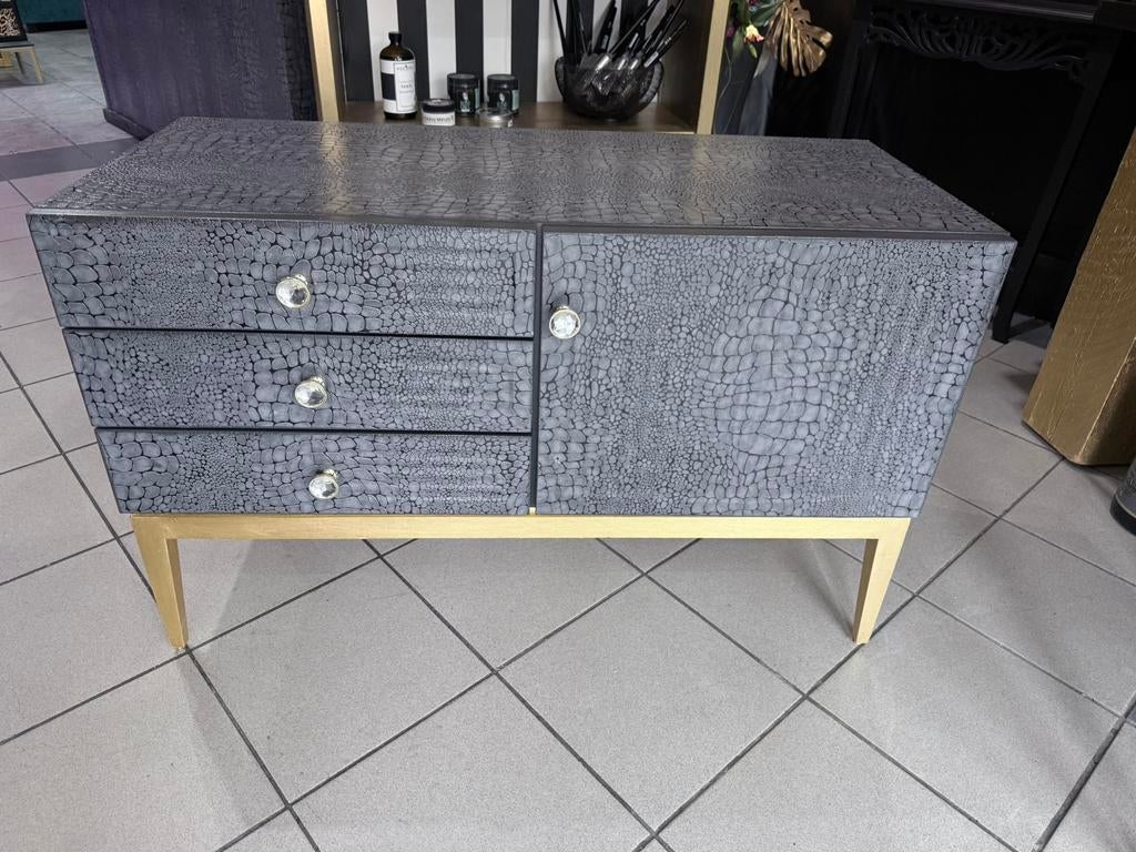 Luxe Croco Design Kastje -grijs met Goud, Ophalen, Overige materialen, 100 tot 150 cm, Eu