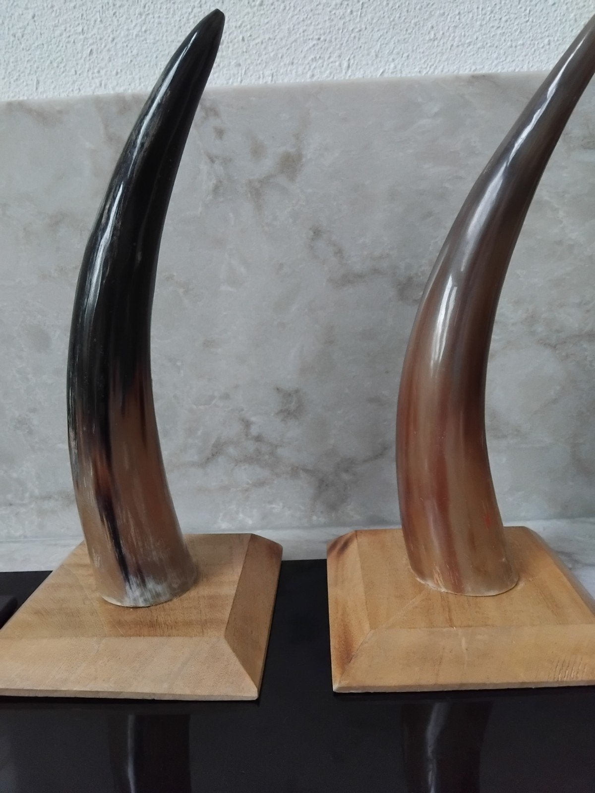 Decoratieve koehoorn op houten voet, Ophalen