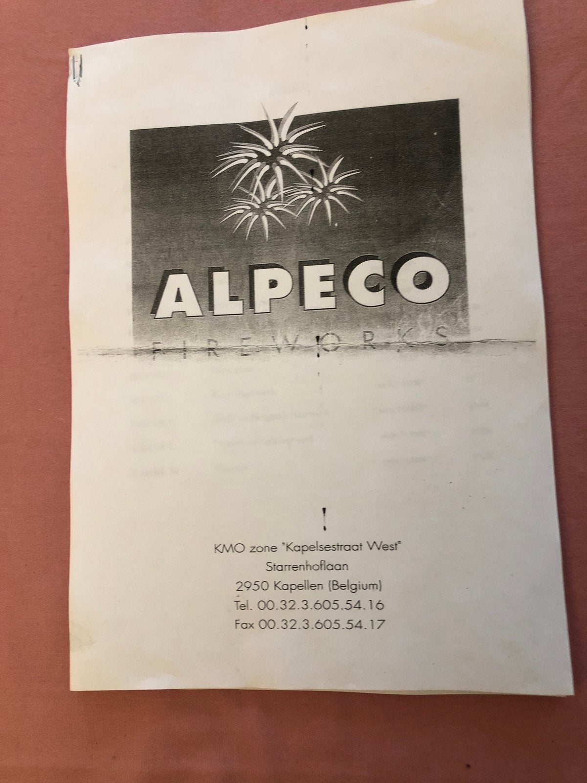 Catalogus / folder Alpeco vuurwerk Kapellen (Belgie) 1996, Ophalen of Verzenden, Gelezen, Catalogus