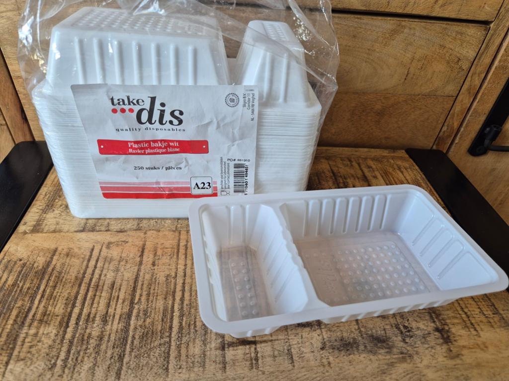 Take dis, plastic patatbakjes, patat bakjes, frietbakjes, Huis en Inrichting, Overige typen, Kunststof, Nieuw, Ophalen of Verzenden