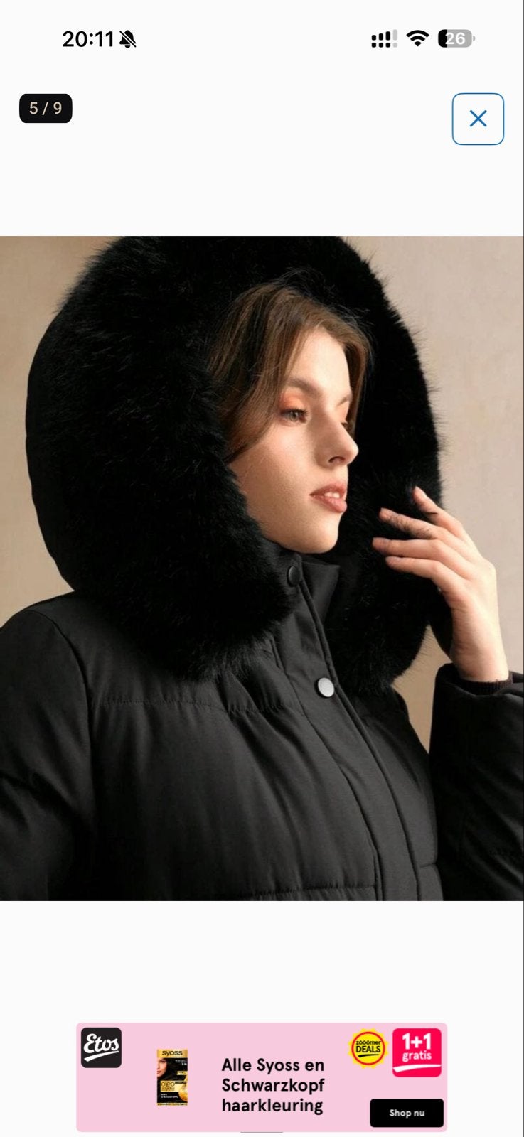 Women’s Black Puffer Coat with Fur Hood – Worn Only 3 Times, Kleding | Dames, Jassen | Winter, Ophalen of Verzenden, Nieuw, Maat 46/48 (XL) of groter