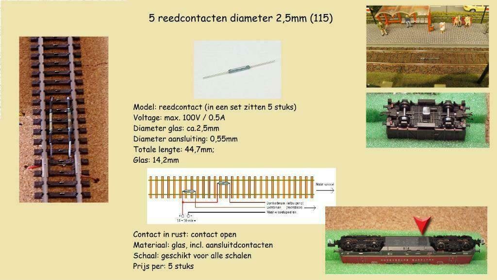 5 reedcontacten diameter 2,5mm (115), Gelijkstroom, Brug, Tunnel of Gebouw, Trix, Nieuw