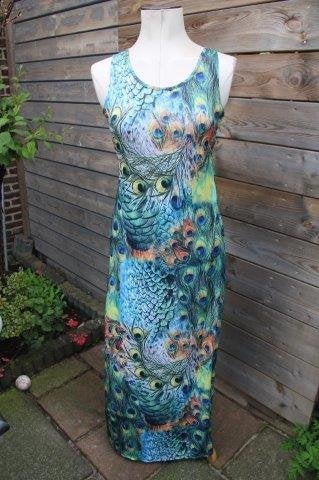 Jurk gekleurd pauw mt S/M aparte rug maxi dress Vaste OPRUIM, Overige kleuren, Ophalen of Verzenden, Zo goed als nieuw, Maat 36 (S)