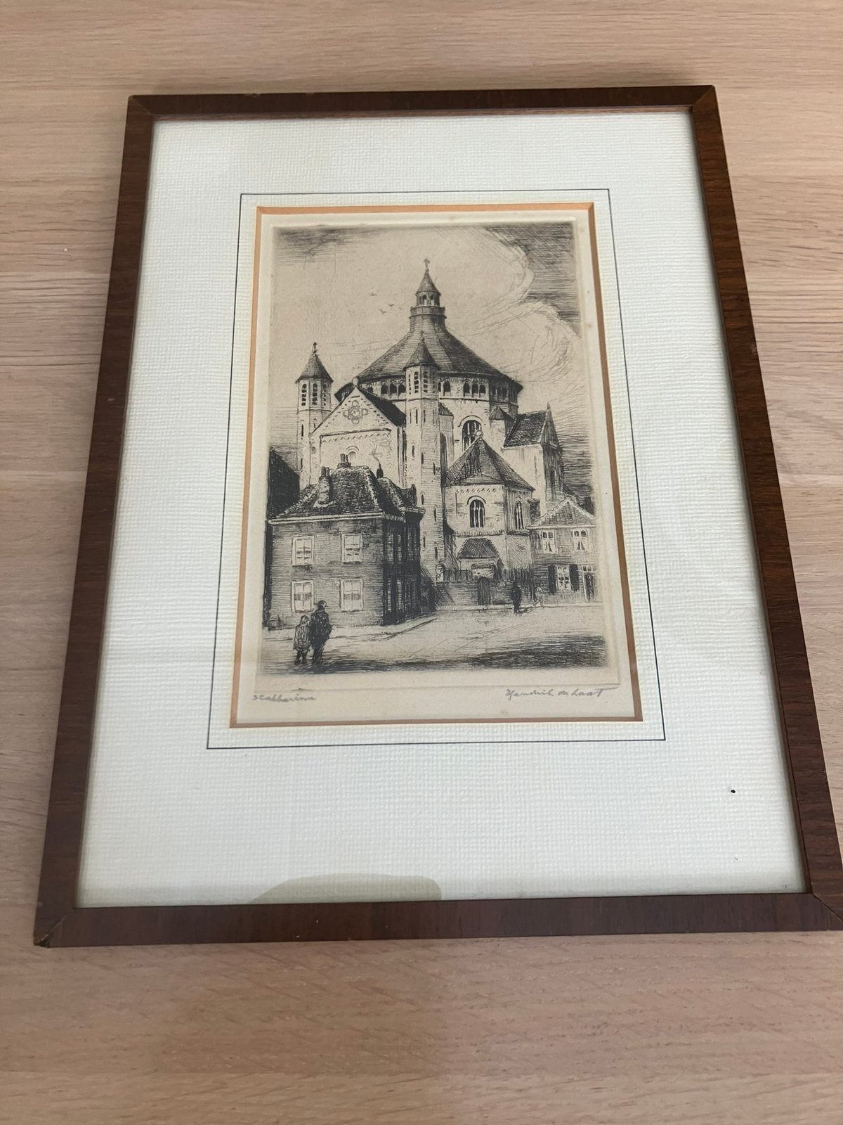 Schilderij Ets van Hendrik de Laat, St. Catharinakerk, Ophalen of Verzenden, Stadsgezicht, Ets, Ingelijst