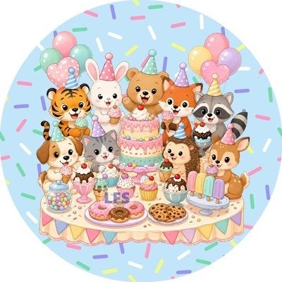 L2787 ouwel dieren feestje 20cm eetbare taart print topper, Ophalen of Verzenden, Nieuw, Taarten, Versiering