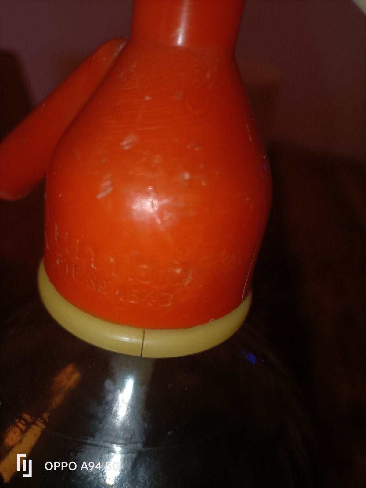 Vintage Sifonsoda fles - Groen glas met oranje kop, Ophalen of Verzenden