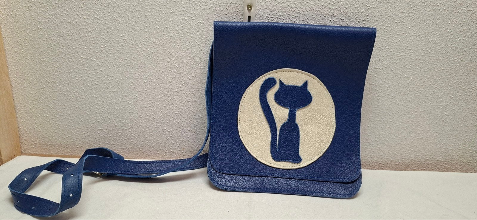 Blauwe Crossbody Schoudertas met Katten-Applicatie, Ophalen, Nieuw, Blauw, Schoudertasje