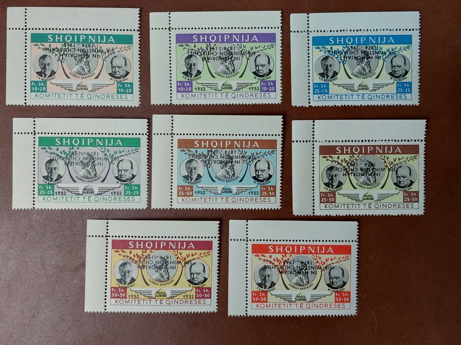 Albanië propaganda zegels Churchill overdruk (series 4 & 5), Ophalen of Verzenden, Overige landen, Postfris