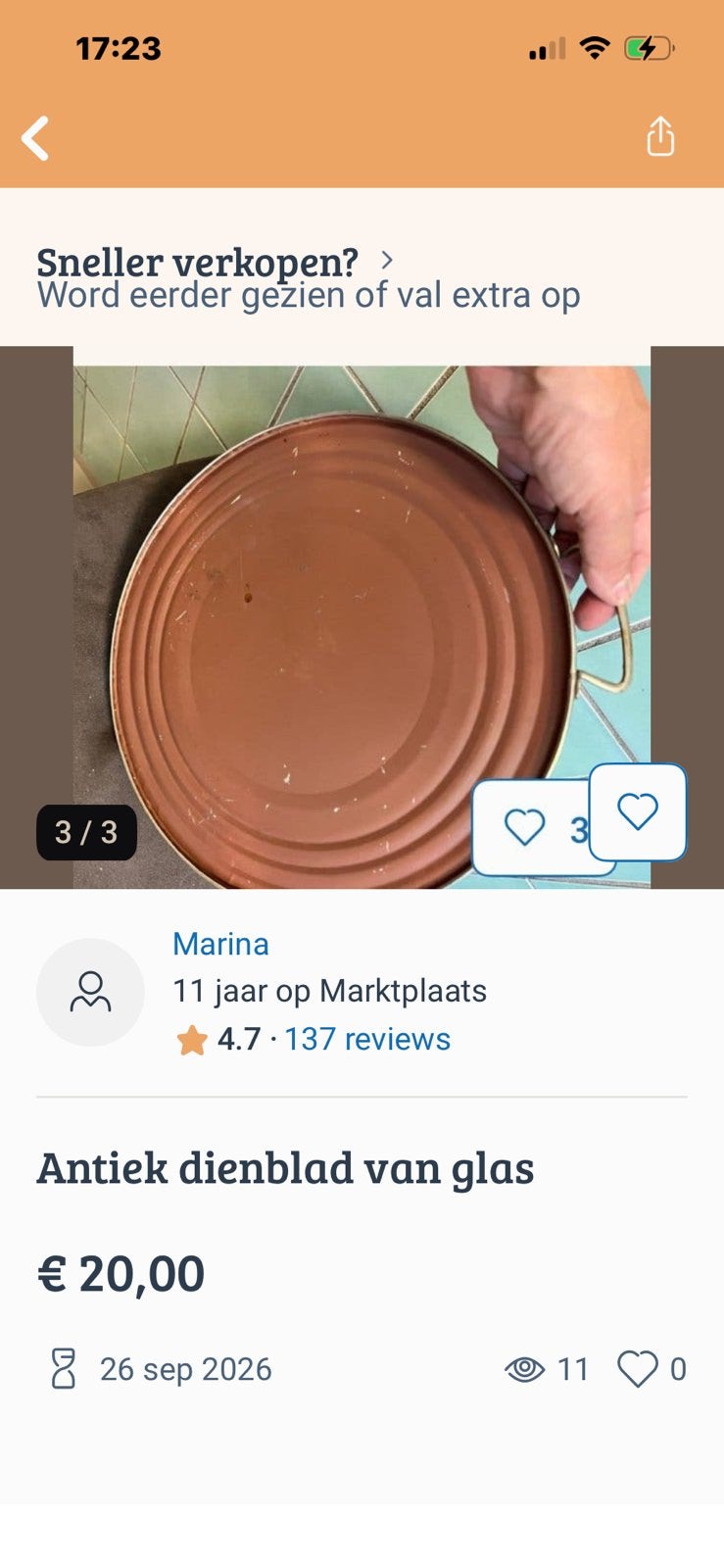 Prachtig dienblad van glas, Antiek en Kunst, Ophalen