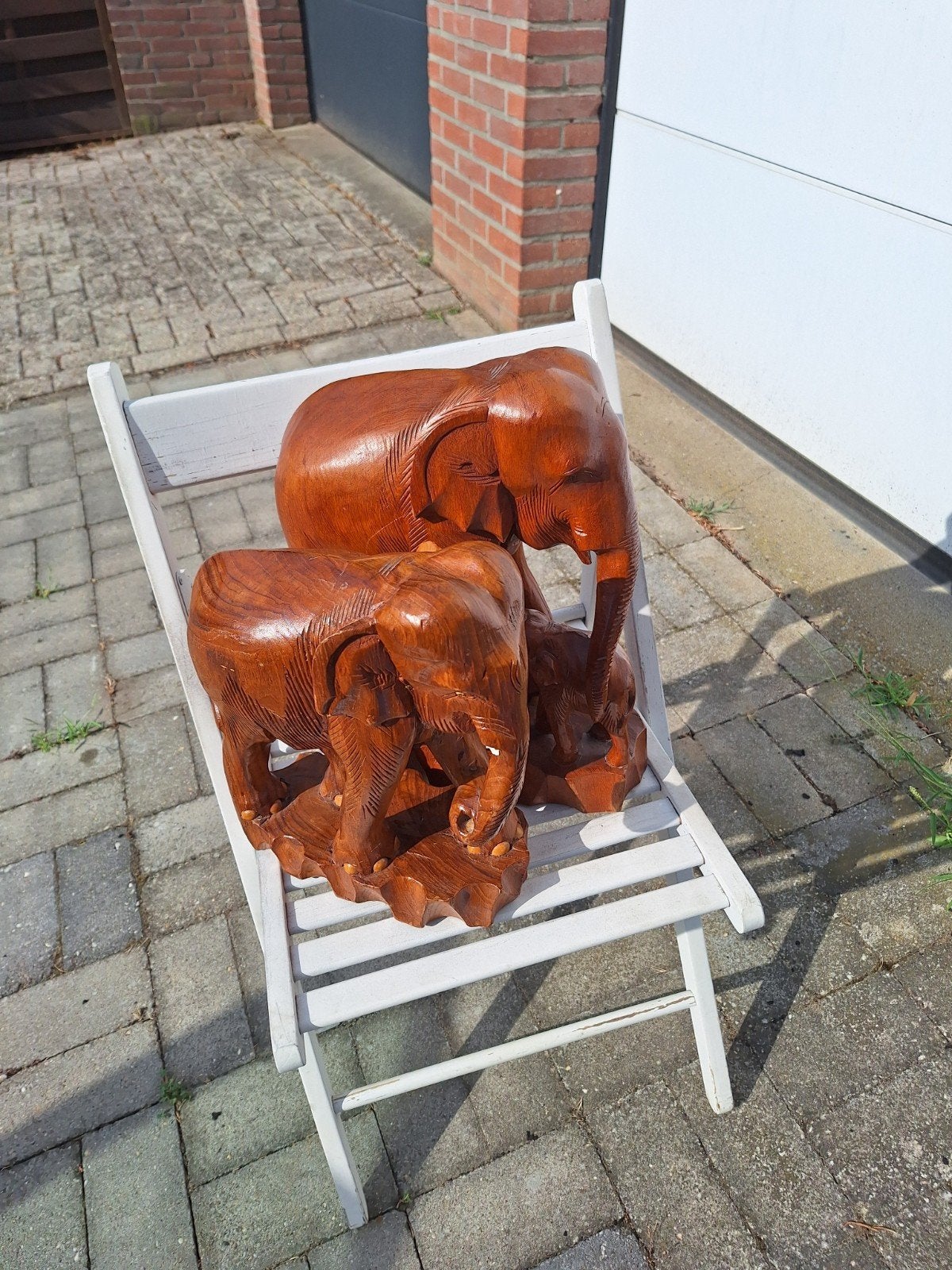 Hout olifant groot 2 stuks, 1 kruk, Ophalen of Verzenden, Hout, 60 tot 90 cm