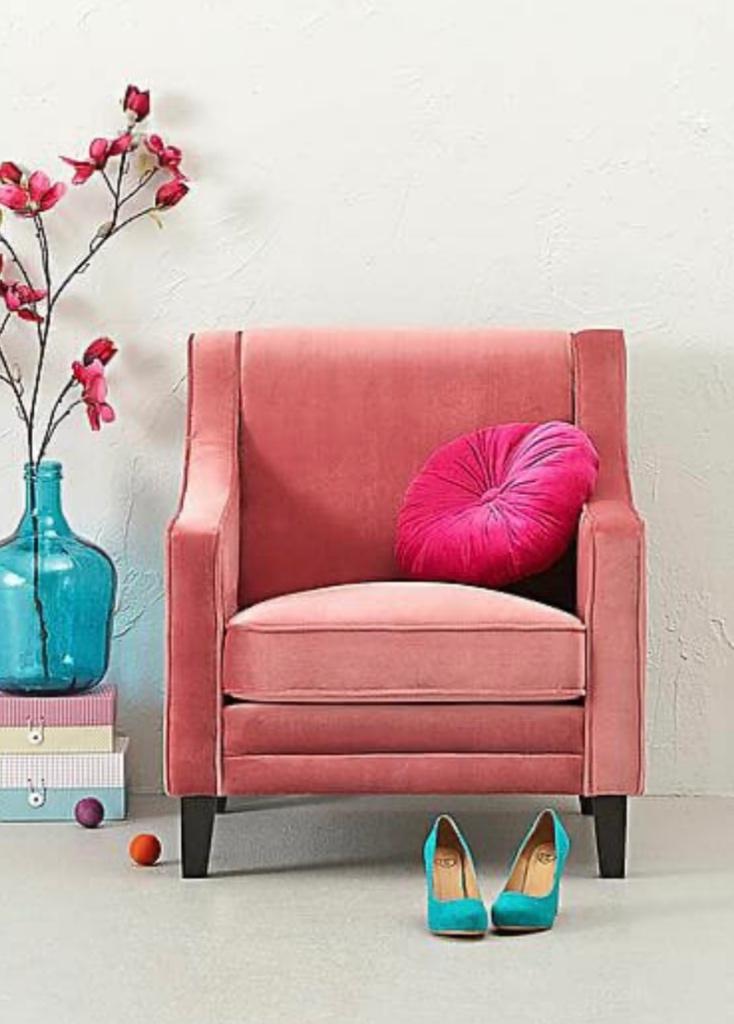 Warm roze velours fauteuil Capri Wehkamp, Ophalen, Romantisch, 75 tot 100 cm, Zo goed als nieuw