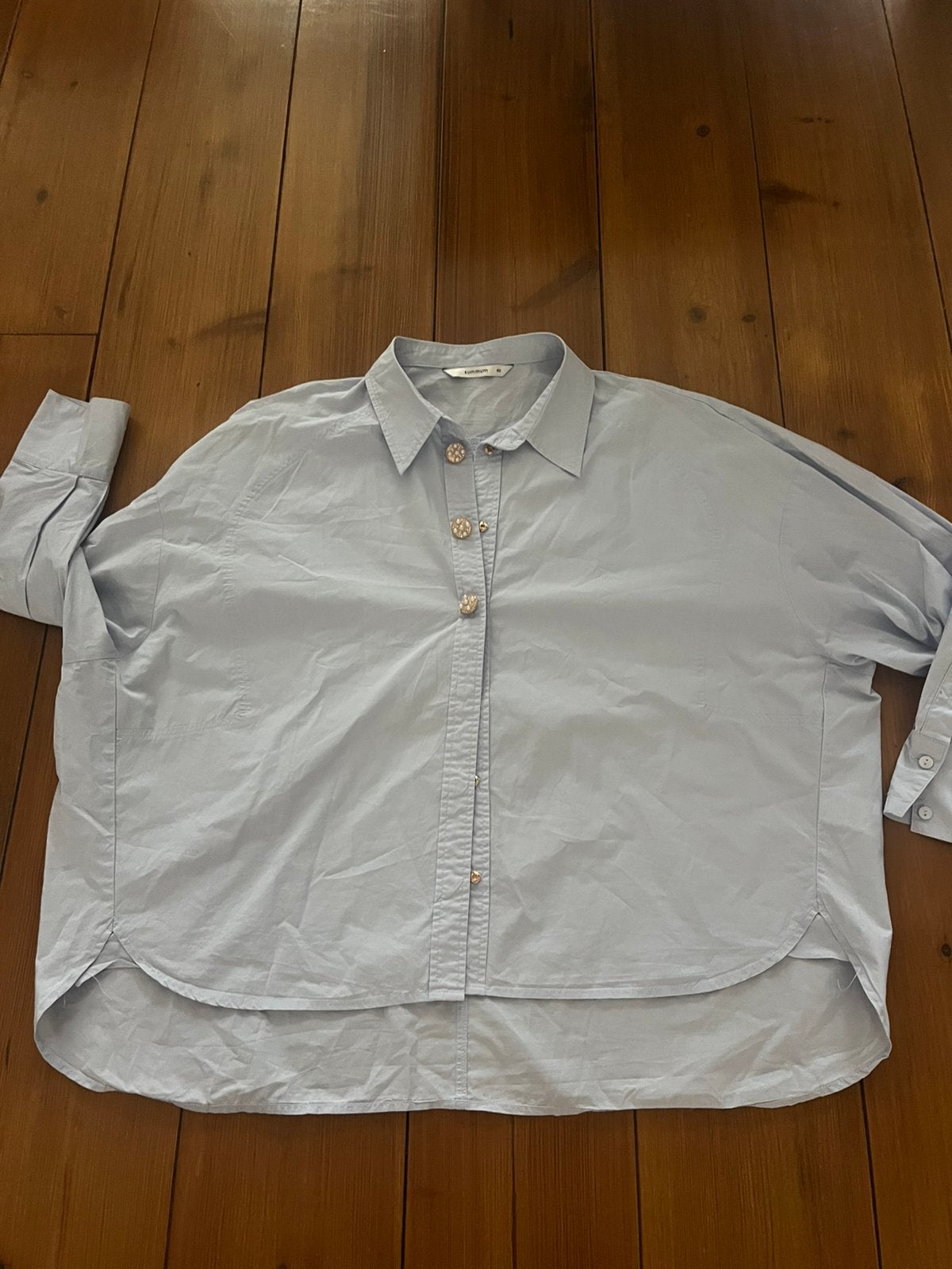 Mooie lichtblauwe oversized blouse Summum, L, Ophalen of Verzenden, Zo goed als nieuw, Maat 42/44 (L), Blauw