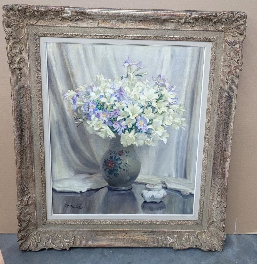 Fernand GAUDFROY, vaas met bloemen, Antiek en Kunst, Bloemen, Doek, Ophalen of Verzenden, Olieverf