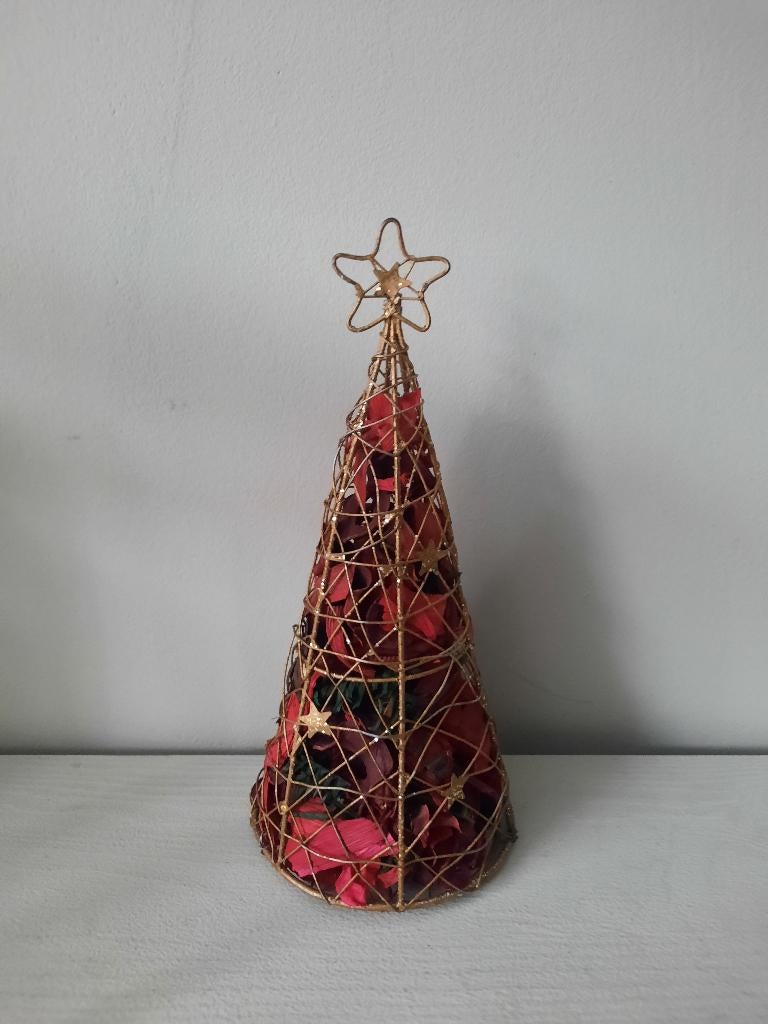 Gouden metalen kerstboom met rozenblaadjes (20 cm), Diversen, Kerst, Ophalen of Verzenden, Nieuw