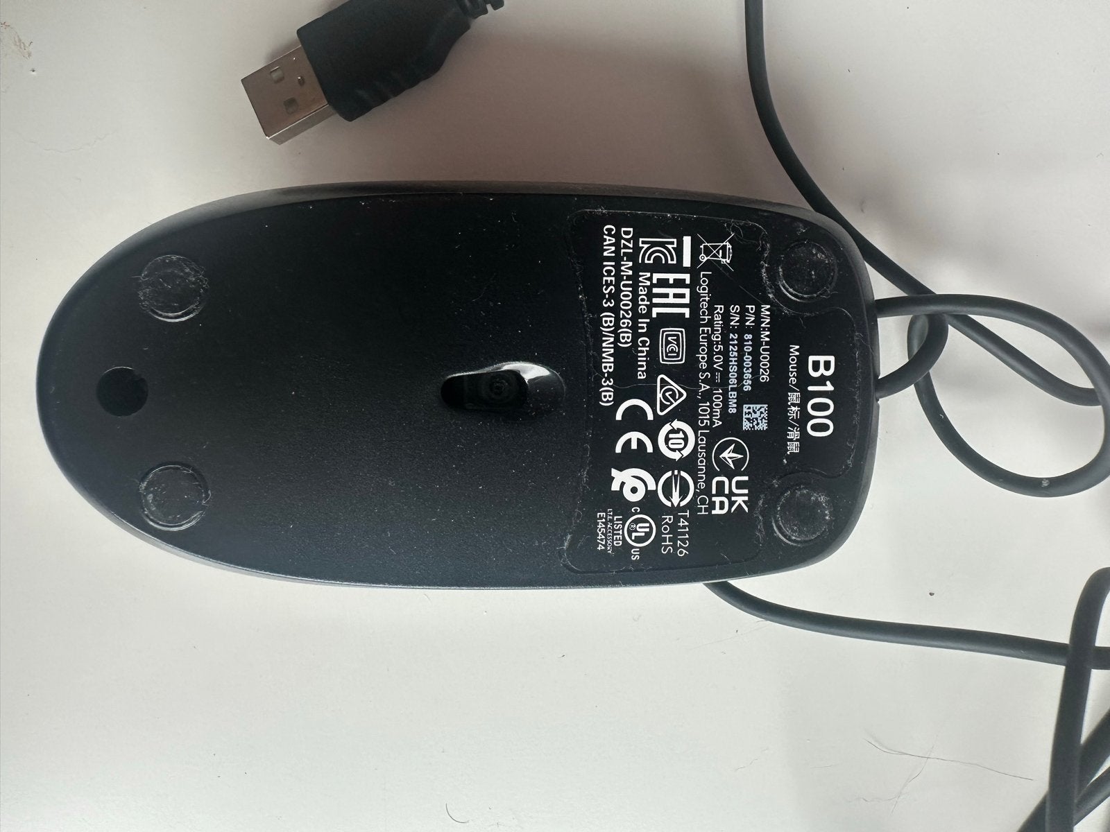 Logitech B100 Bedrade Muis - Zwart, USB, Computers en Software, Muizen, Ophalen of Verzenden, Gebruikt, Bedraad, Muis