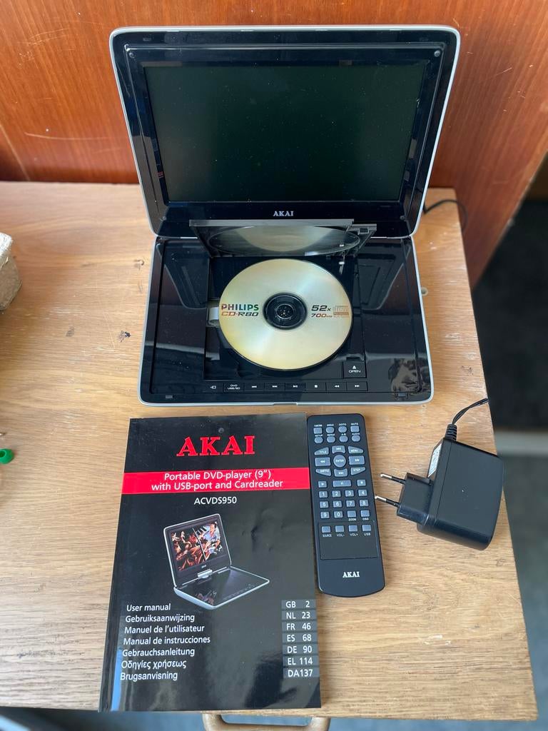 Akai Draagbare DVD-speler met videoscherm en USB/Cardreader, Audio, Tv en Foto, Platenspelers, Ophalen, Zo goed als nieuw