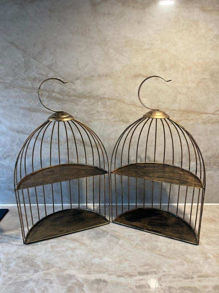Decoratieve vogelkooien set van 2 - Goudkleurig metaal, Vintage, Gebruikt, Ophalen of Verzenden, Goud
