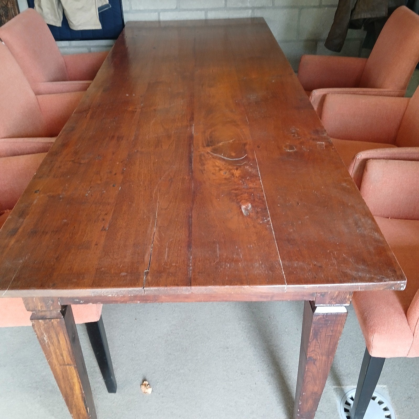 Robuuste houten eettafel met eventueel stoelen, Ophalen, Gebruikt, 200 cm of meer, 50 tot 100 cm