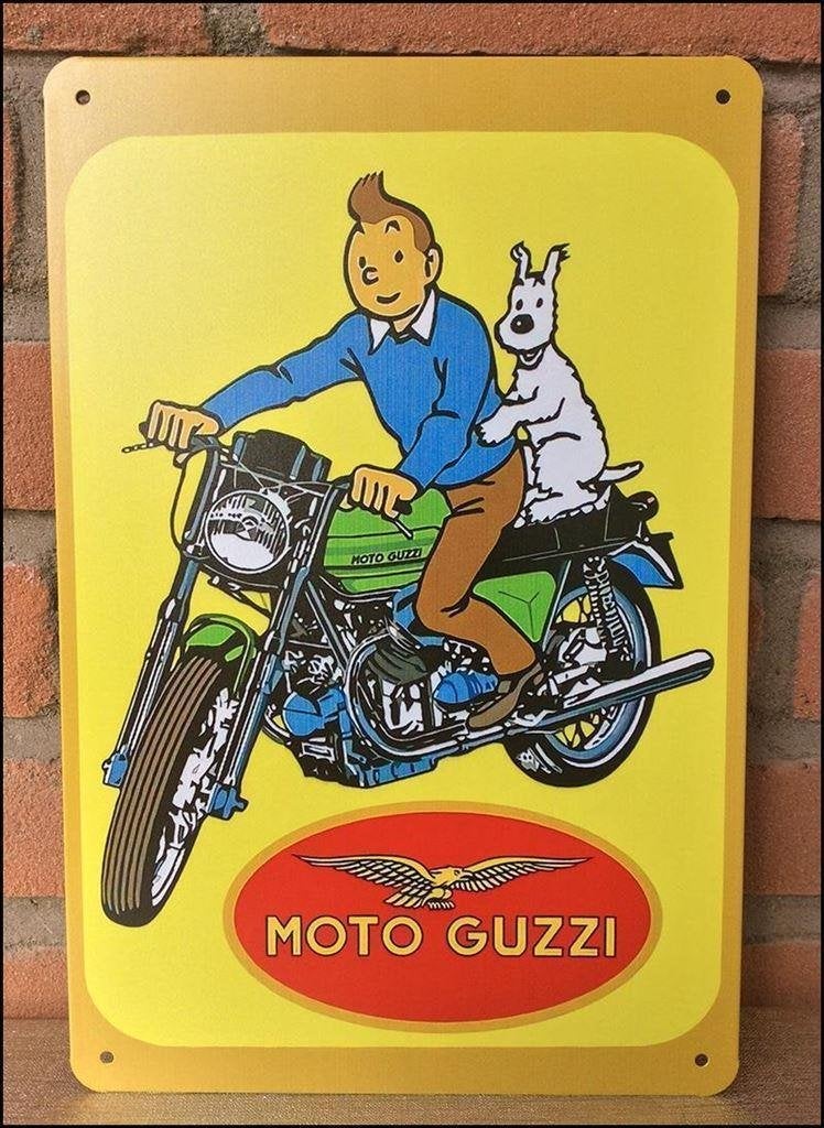 Zeldzaam KUIFJE Moto Guzzi Metalen strip Bord, Verzenden, Kuifje, Nieuw, Beeldje of Figuurtje